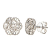 Diamond Cut Textured Flower Stud Earrings in White Gold product image 1
