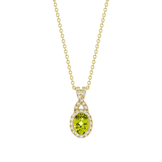 Oval Cut Peridot and Diamond Pendant (0.19 ctw)