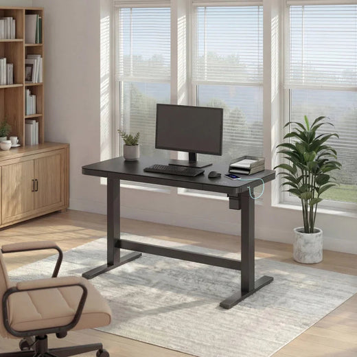 Tresanti Tessa 119.4 cm (47 in.) Adjustable Height Desk with LED Lighting, Black